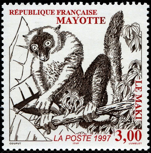 106 001 002 004 eulemur fulvus mayottensis stamp